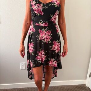 Beautiful Black and Pink Floral High Low Dress. Never worn. Size Medium